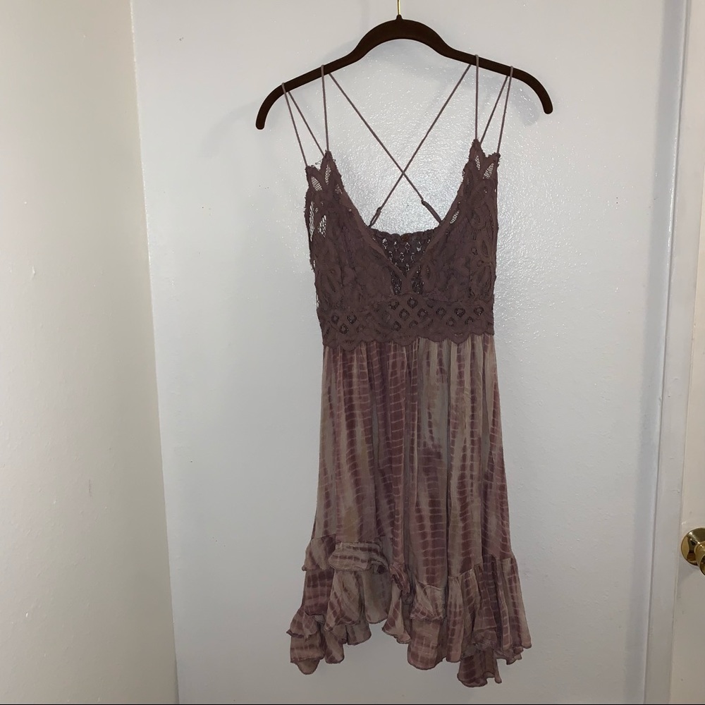 Free People Lace Trim Midi Dress - Brown and Cream
